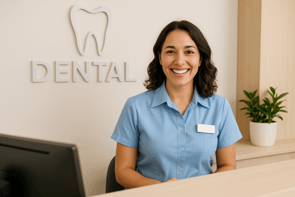 Smiling dental receptionist that needs a Standard DBS Check online